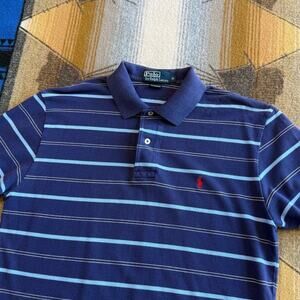 Vintage Men’s Polo By Ralph Lauren Polo Shirt Size Medium Striped Blue Preppy